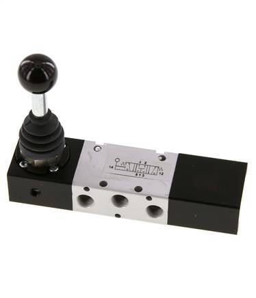 válvula de palanca manual de centro de presión 5/3 G1/8'' -0,95-10bar/-13,2-140psi