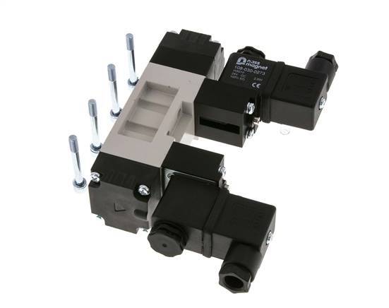 5/3 ISO 5599-1 Válvula solenoide central de escape 24V DC 2-10bar/28-140psi YPC