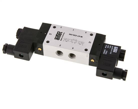 5/3 G1/4'' Válvula de solenoide de centro cerrado 115V AC 3-8bar/42-112psi Airtec