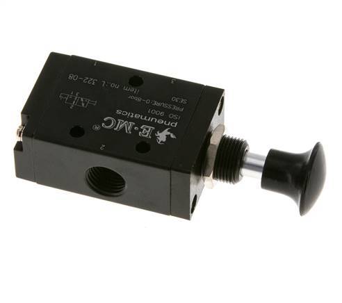 3/2 G1/4'' Válvula de palanca manual Axial Detent 0-8bar/0-112psi E.MC