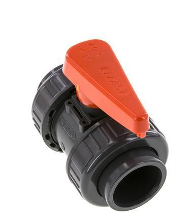 Válvula de bola de PVC de 2 vías Doble Unión 40 mm Toma EPDM