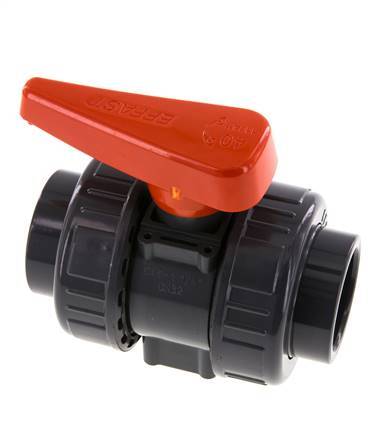 Válvula de Bola de PVC de 2 Vías Doble Unión 40 mm Toma FKM