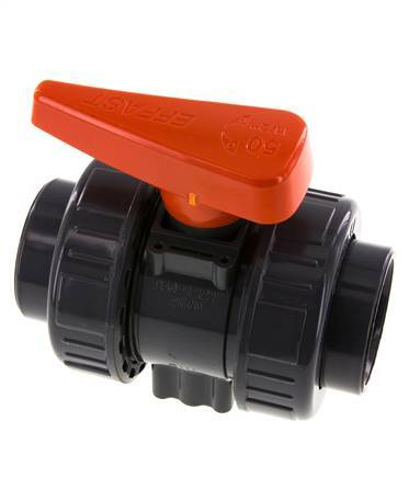 Válvula de bola de PVC de 2 vías Doble Unión 50 mm Toma EPDM