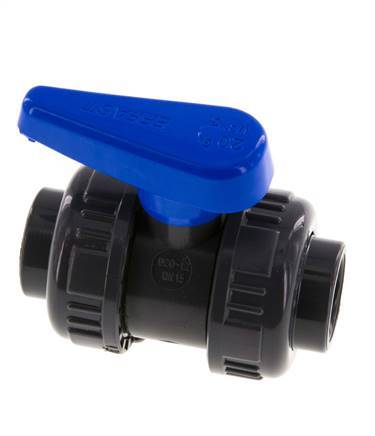 Válvula de bola de PVC de 2 vías Doble Unión 20 mm Toma EPDM