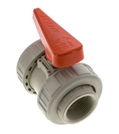 Válvula de bola de 2 vías PP-H Doble Unión Rp 1 1/2'' FKM