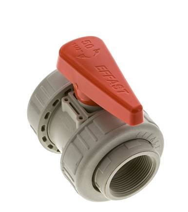 Válvula de bola de 2 vías PP-H Doble Unión Rp 1 1/2'' FKM