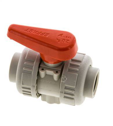 Válvula de bola de 2 vías PP-H Doble Unión Rp 1/2'' FKM