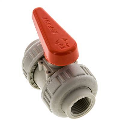 Válvula de bola de 2 vías PP-H Doble Unión Rp 1/2'' FKM