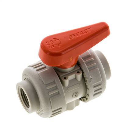 Válvula de bola de 2 vías PP-H Doble Unión Rp 1/2'' FKM