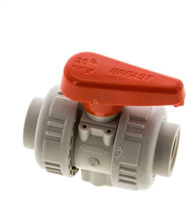 Válvula de bola de 2 vías PP-H Doble Unión Rp 1/2'' FKM