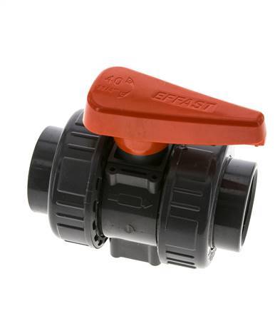 Válvula de bola de PVC de 2 vías Doble Unión Rp 1 1/4'' FKM