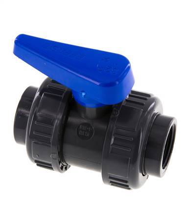 Válvula de bola de PVC de 2 vías Doble Unión Rp 1'' EPDM