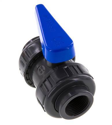 Válvula de bola de PVC de 2 vías Doble Unión Rp 1'' EPDM
