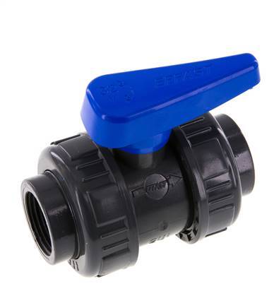 Válvula de bola de PVC de 2 vías Doble Unión Rp 1'' EPDM
