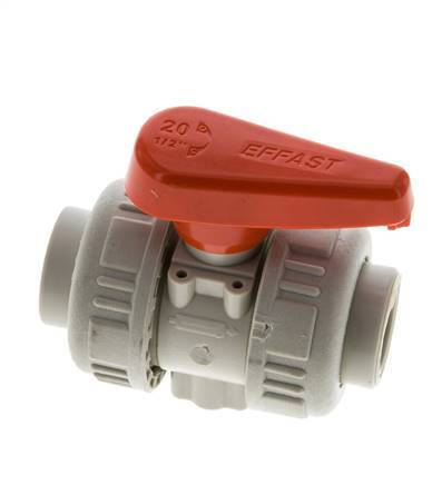 Válvula de Bola PP-H de 2 Vías Doble Unión 20 mm FKM