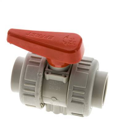 Válvula de Bola de 2 Vías PP-H Doble Unión 32 mm EPDM