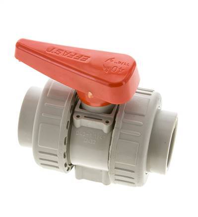 Válvula de bola de 2 vías PP-H Doble Unión 40 mm FKM