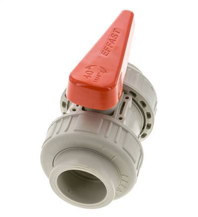 Válvula de bola de 2 vías PP-H Doble Unión 40 mm FKM
