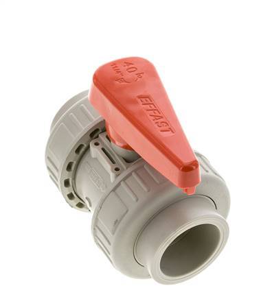 Válvula de bola de 2 vías PP-H Doble Unión 40 mm FKM