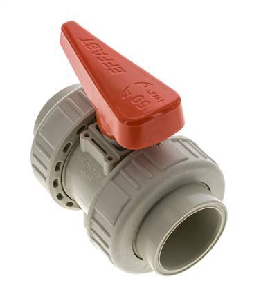 Válvula de bola de 2 vías PP-H Doble Unión 50 mm EPDM