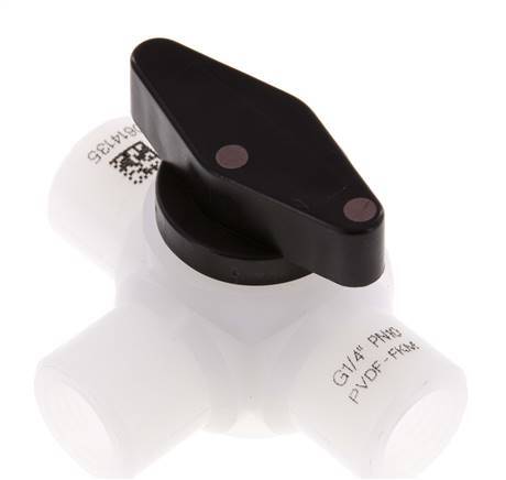 Válvula de bola de 3 vías de PVDF G 1/4'' FKM Vacío