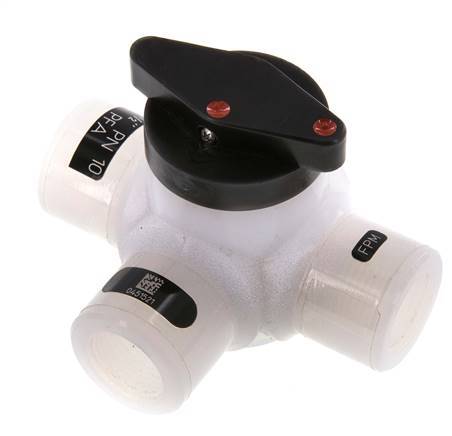 Válvula de bola PFA de 3 vías G 1/2'' FKM Vacío