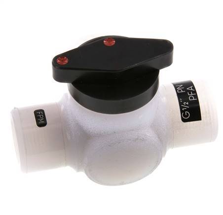 Válvula de bola PFA de 3 vías G 1/2'' FKM Vacío