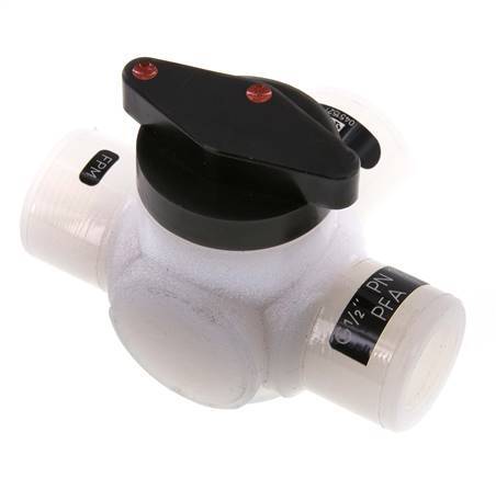 Válvula de bola PFA de 3 vías G 1/2'' FKM Vacío