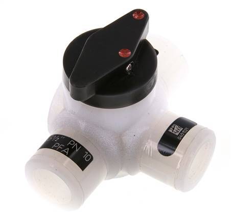 Válvula de bola PFA de 3 vías G 1/2'' FKM Vacío