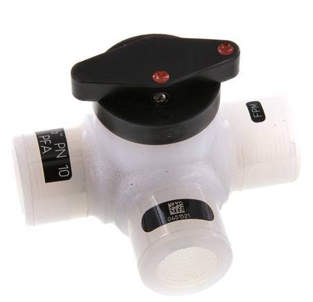 Válvula de bola PFA de 3 vías G 1/2'' FKM Vacío