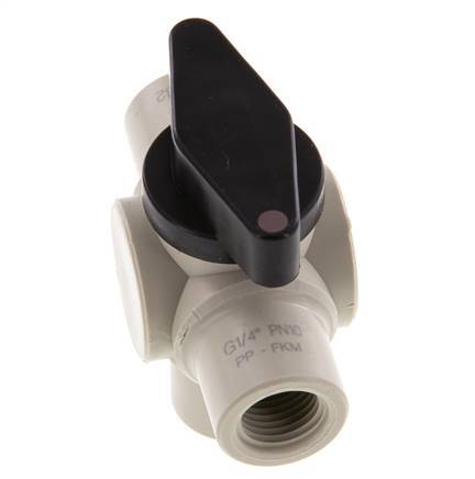 Válvula de bola de 3 vías de PP G 1/4'' FKM Vacío