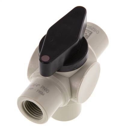 Válvula de bola de 3 vías de PP G 1/4'' FKM Vacío