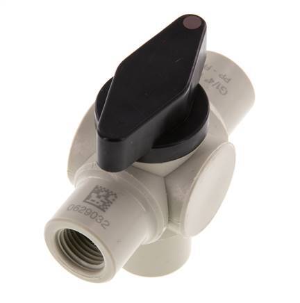Válvula de bola de 3 vías de PP G 1/4'' FKM Vacío