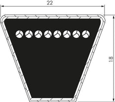 Correa Trapecial Métrica Estrecha SPC 22x18 Li-2917mm Ld-3000mm DIN 7753